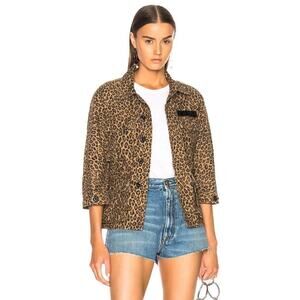 R13 Leopard Print Button-Front Abu Jacket in Brown & Black M